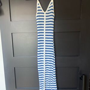 Zara Blue and White Striped Knit Maxi Dress